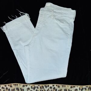 MOTHER White Ankle Frayed Hem Jeans